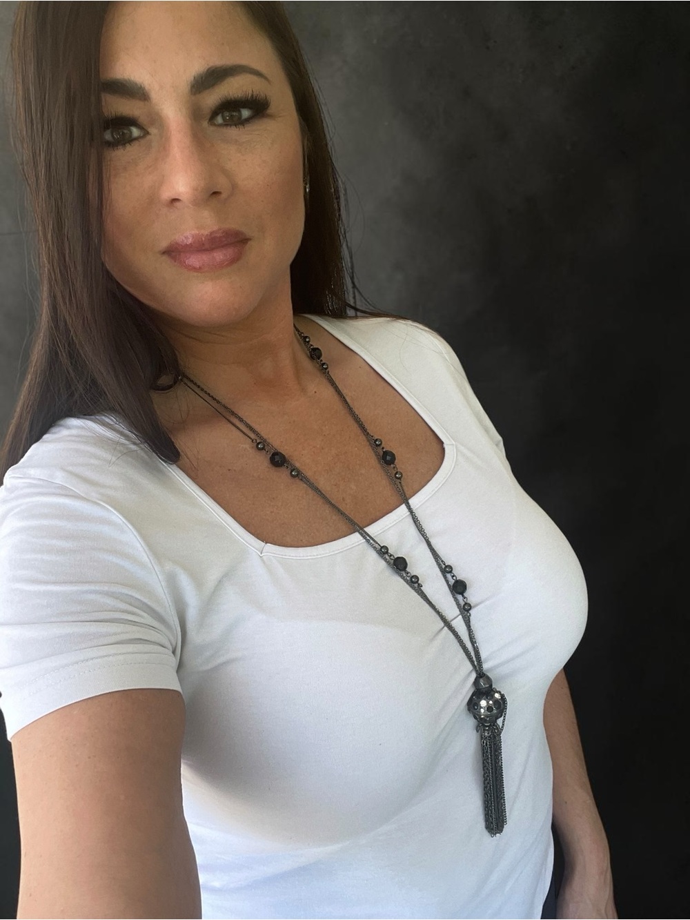 Triple Strand Gunmetal Black Crystal Tassel Statement Necklace